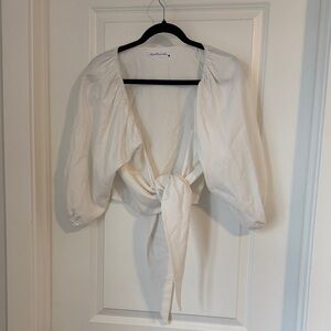 Cream Puff Sleeve Tie-Front Blouse